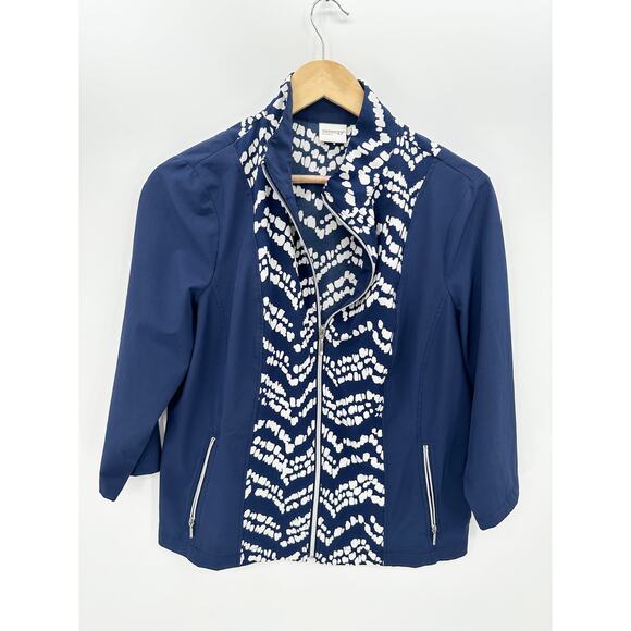 Zenergy by Chico's Jackets & Blazers - Zenergy by Chicos Women US M Blue White Printed Full Zip Jacket Polyester Golf